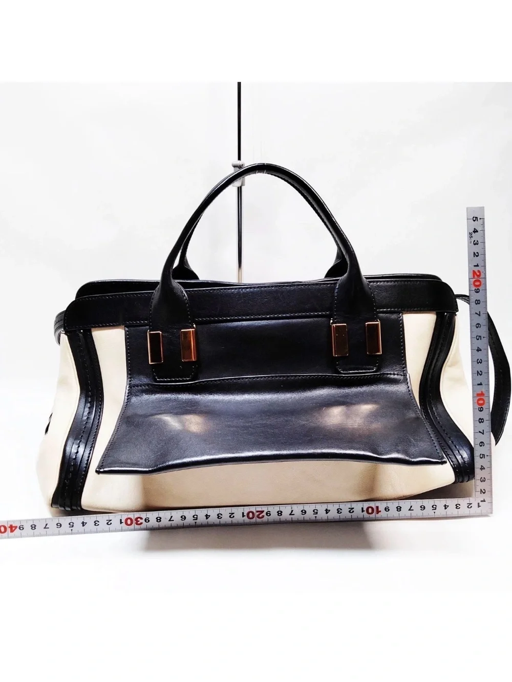 Chloe Alice Two-Tone Black and Cream Structured Satchel with Top Handles